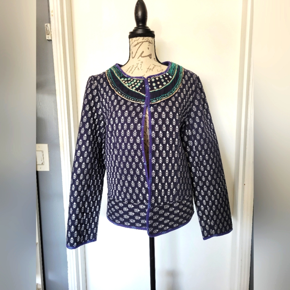 RARE World Market Quilted Jacket Coat Ethnic Beaded Embellished S/M